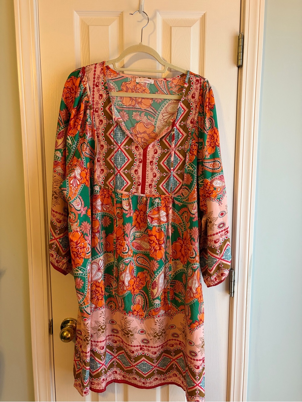 Boho Paisley Mini Dress in Green & Orange